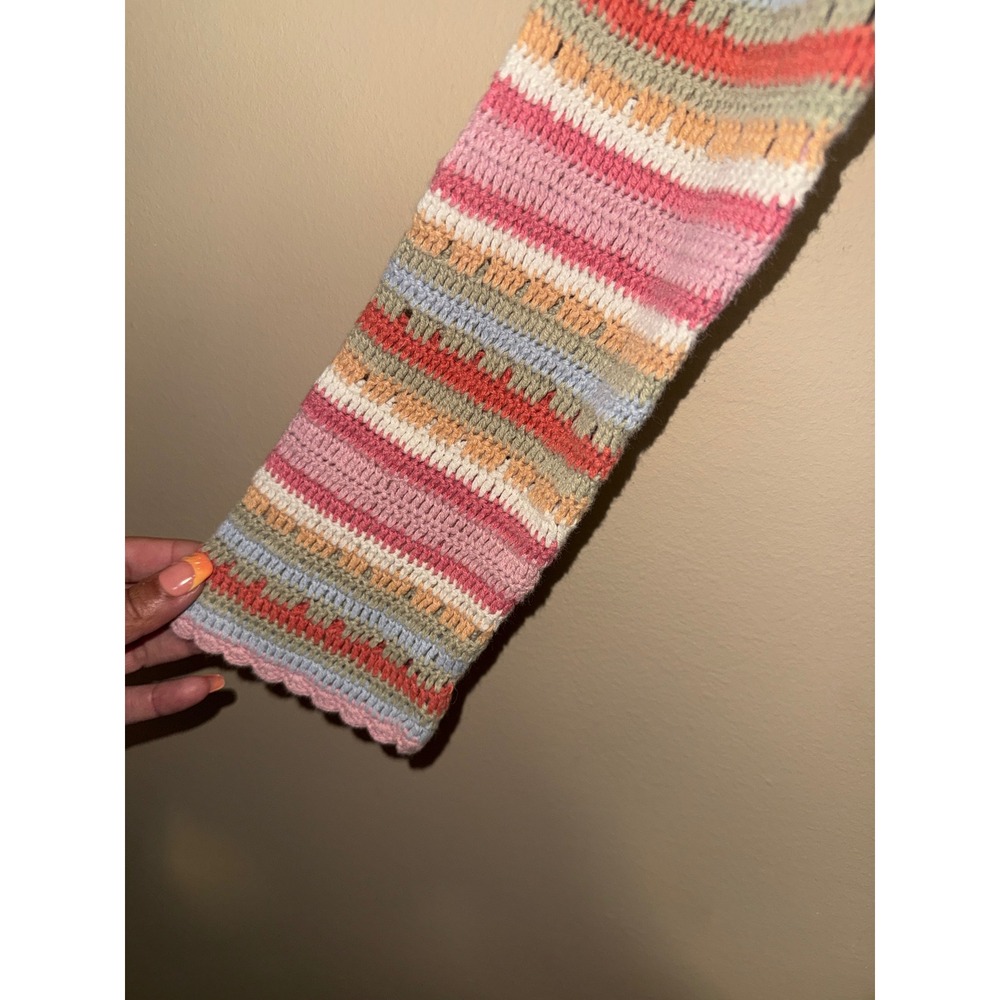 Cottagecore Women Crochet Floral Stripe Sweater Pink Sage Pearl Small Hippie Y2K - Picture 3 of 5
